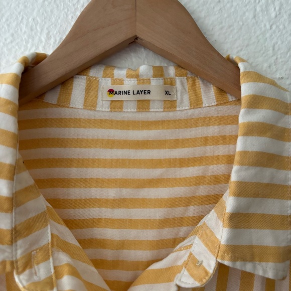 Marine Layer Abbey Linen Button Down Golden Yellow Stripe size XL - Picture 4 of 7